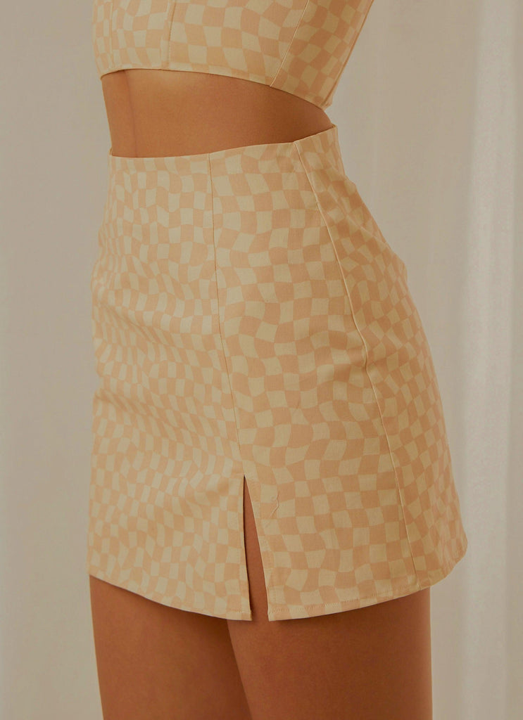 Sunday Girl Mini Skirt - Neutral Check - Peppermayo