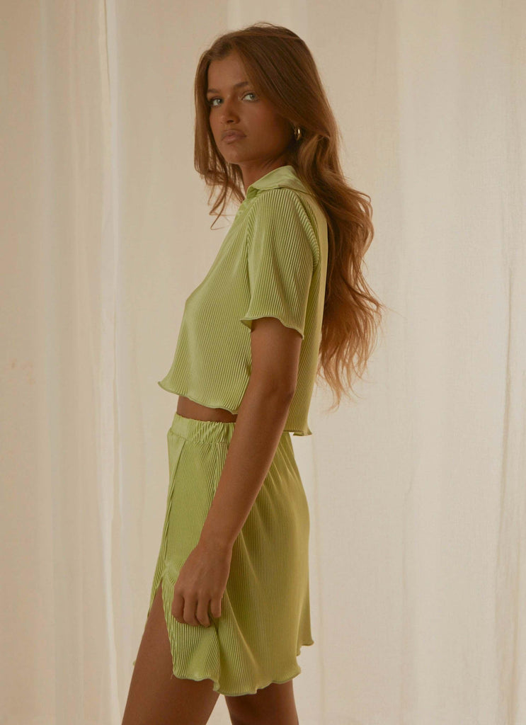 Sun Downer Cropped Shirt - Lime Green - Peppermayo