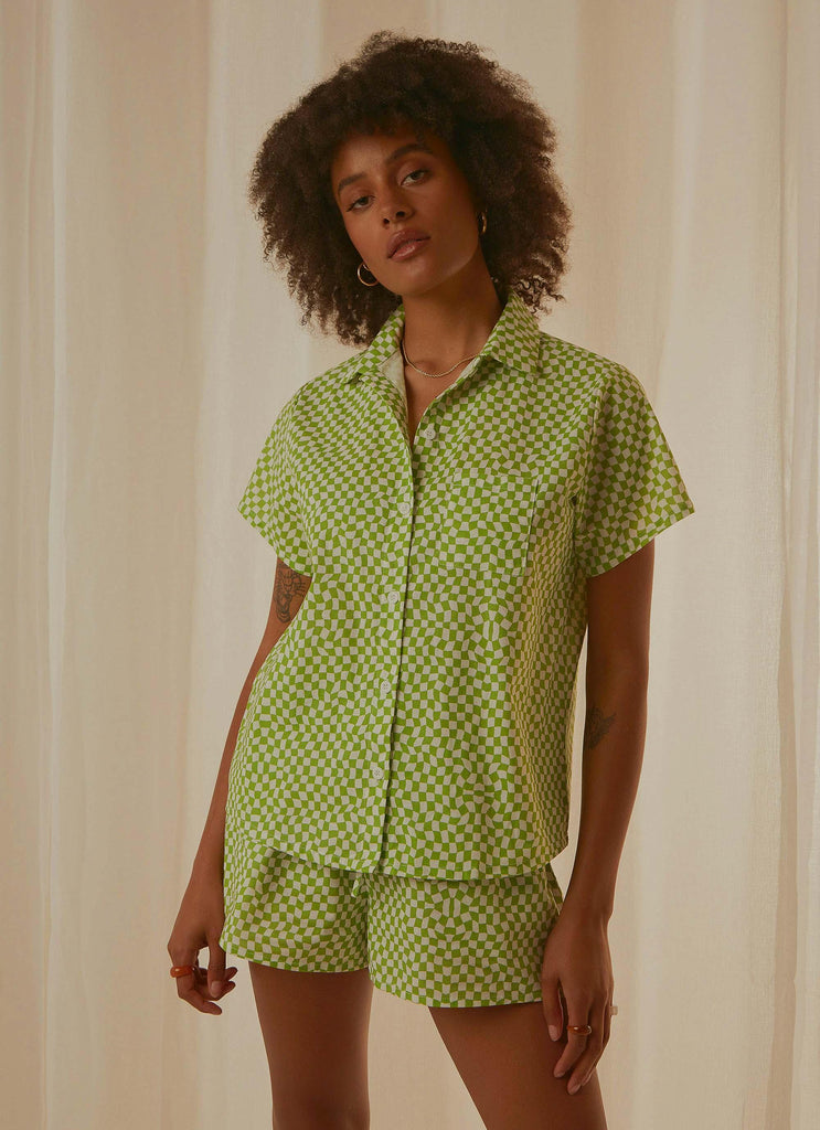 Seventies Groove Shirt - Lime Warp Check - Peppermayo