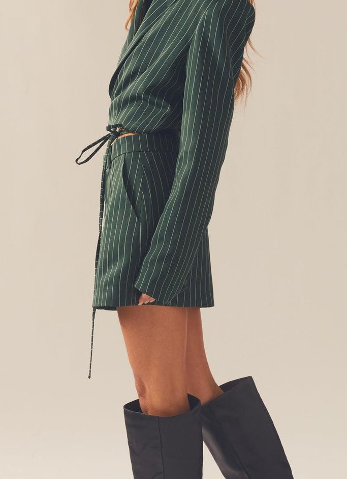 Forbidden Suit Skirt - Green Pinstripe