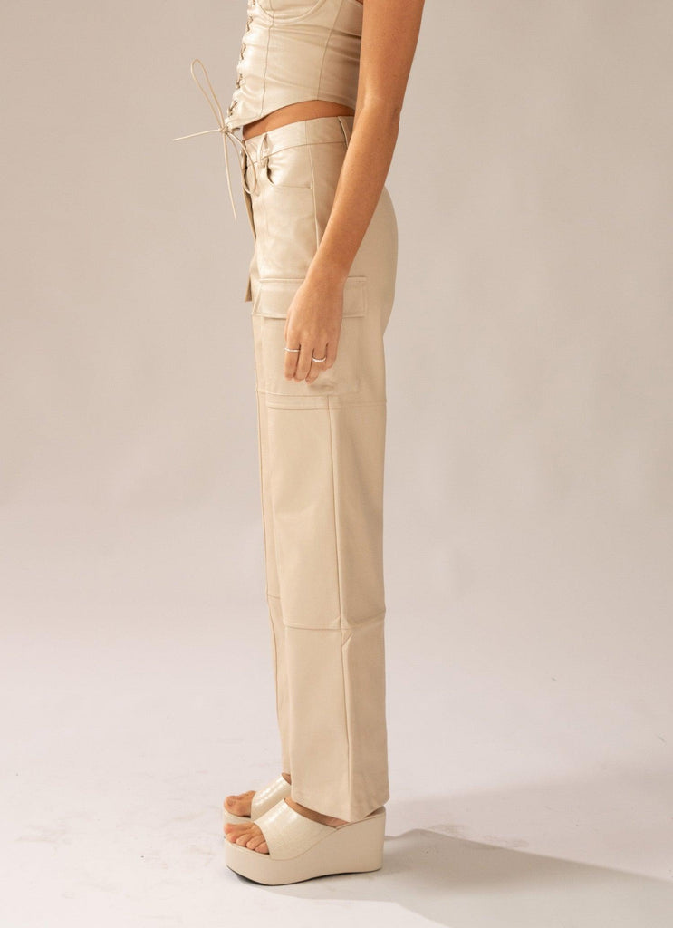 Walk On The Wild Side PU Cargo Pants - Stone - Peppermayo