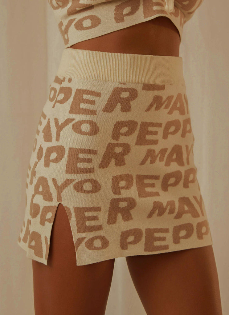 Easy Love Knit Mini Skirt - Latte Logo - Peppermayo