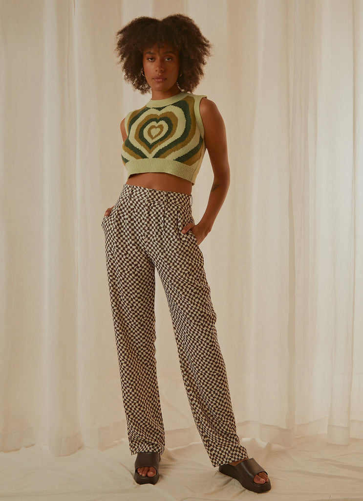 Set the Tone Suit Pants - Choc Warped Check - Peppermayo