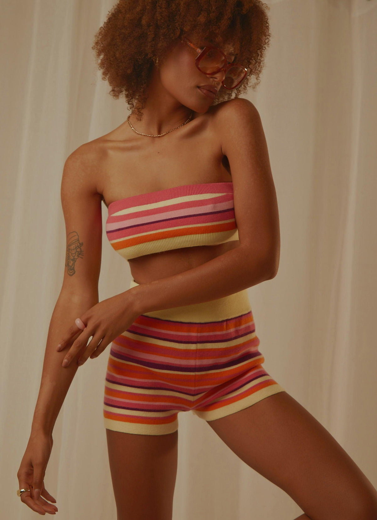 Sweet Talker Knit Crop Top - Pink Multi Stripe - Peppermayo