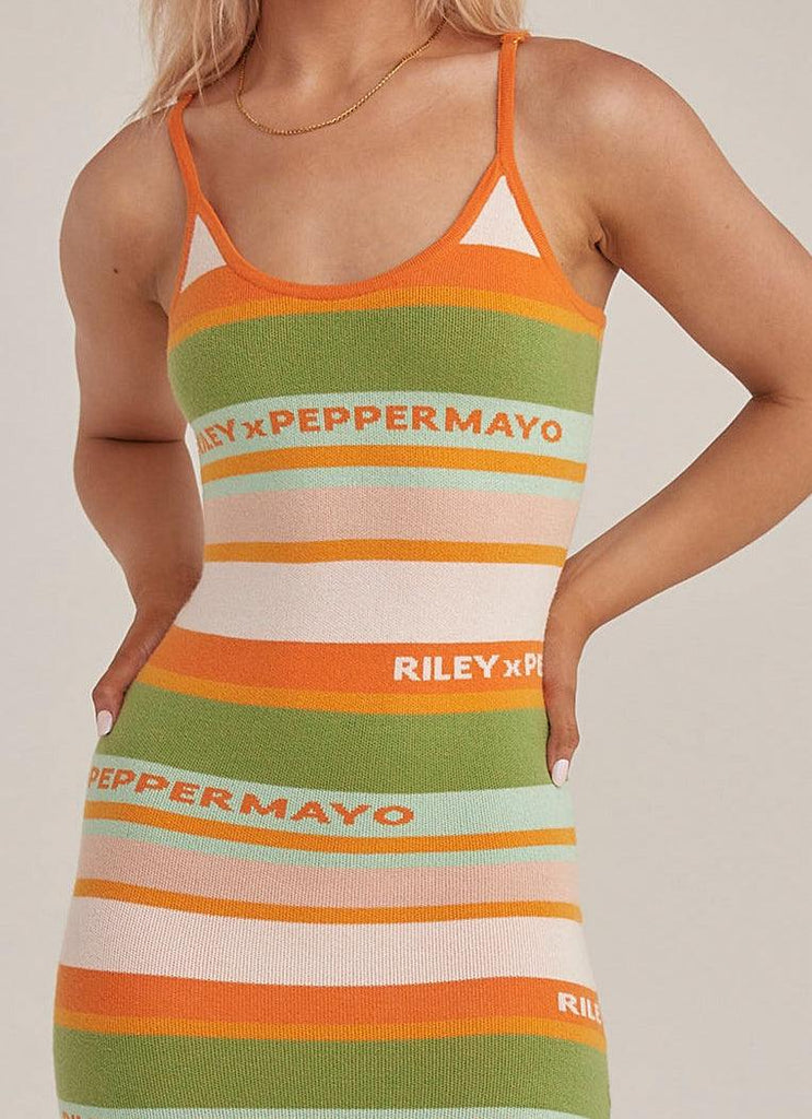 Sunset Drives Knit Maxi Dress - Melon Stripe - Peppermayo