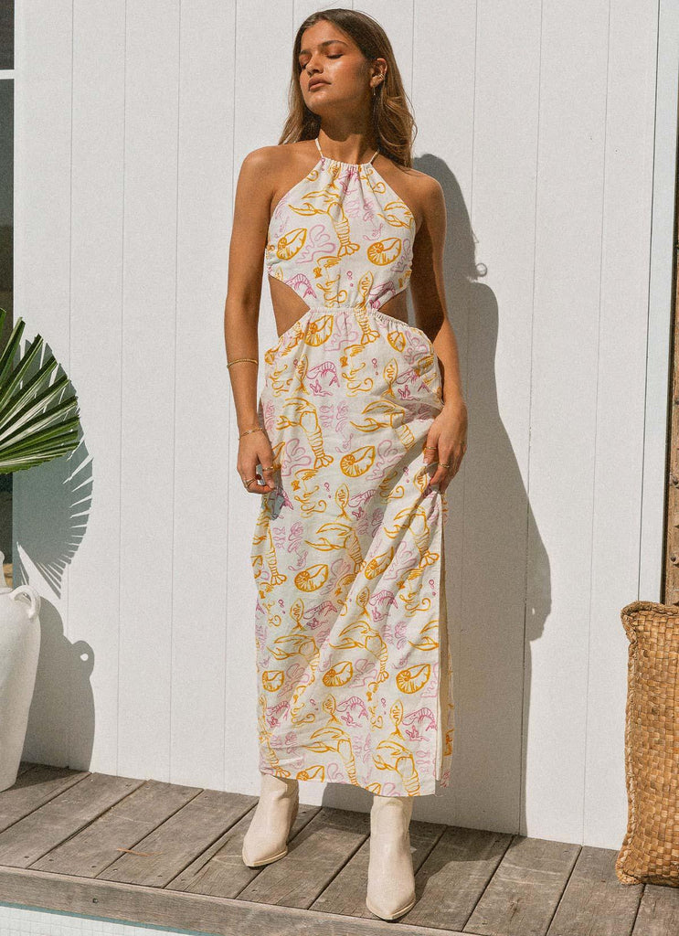 Oysters & Prosecco Linen Maxi Dress - Oceanus - Peppermayo
