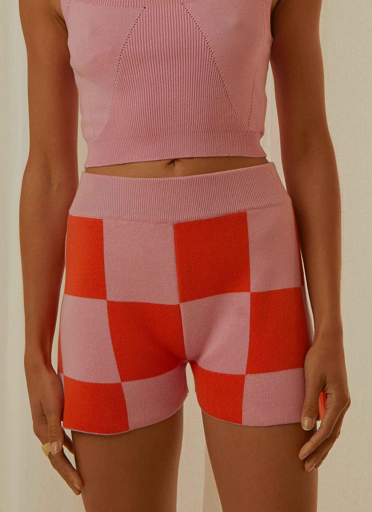 Locale Knit Shorts - Orange and Pink Check - Peppermayo