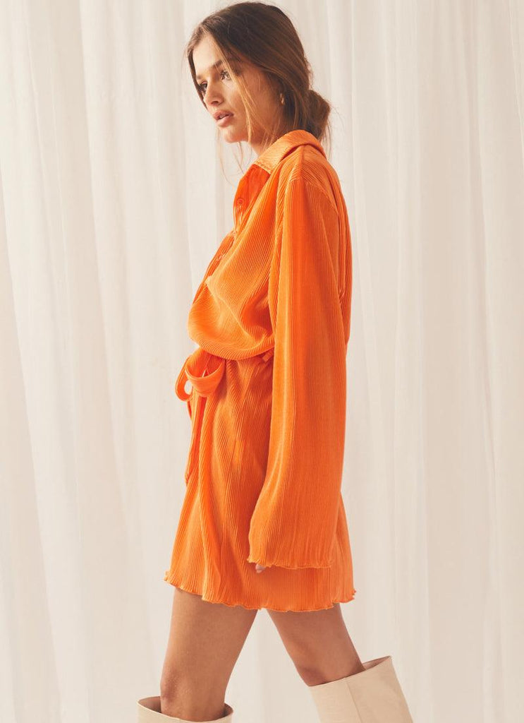 Soho Chic Shirt Plisse Dress - Tangerine - Peppermayo
