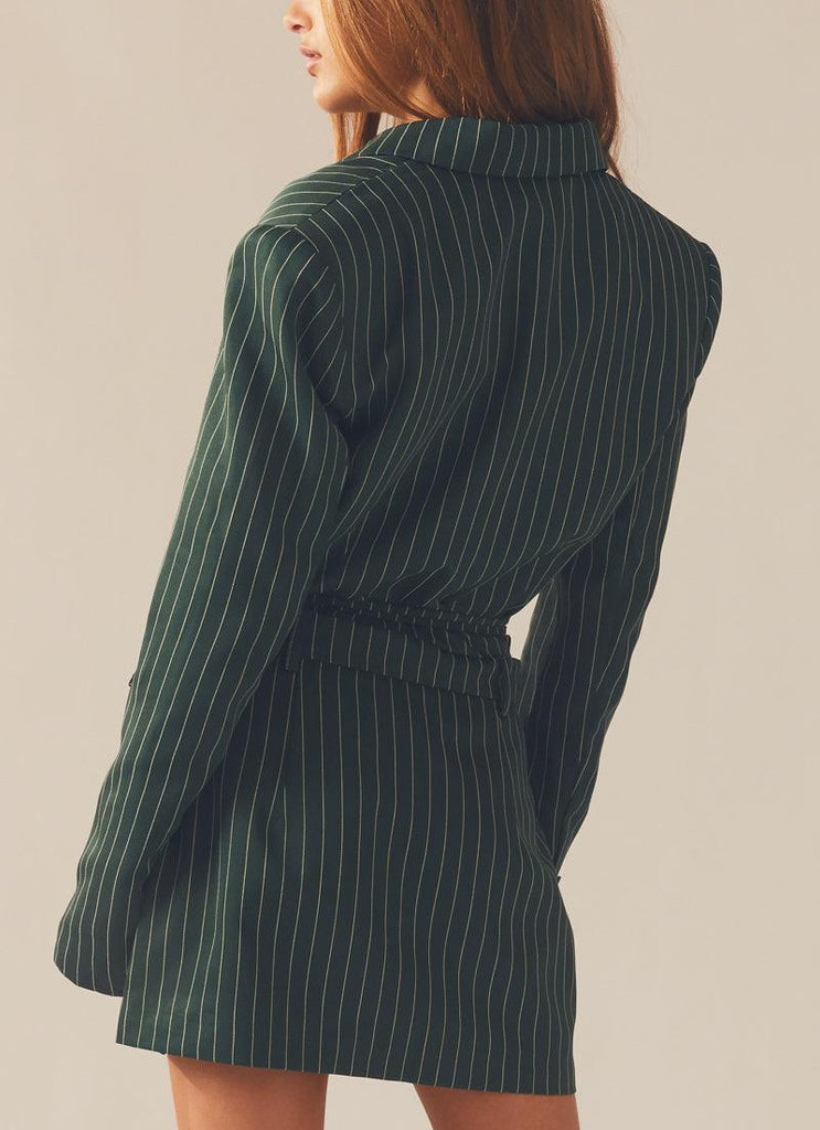 Pursuit of Happiness Cropped Blazer - Green Pinstripe - Peppermayo