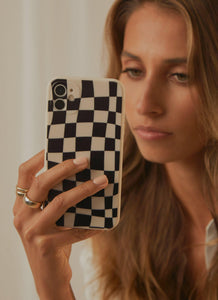 For The Thrill iPhone Case - Black Warp Check - Peppermayo