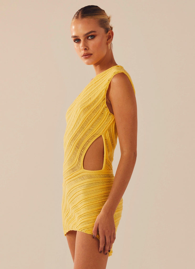 Percilla Ladder Knit Mini Dress - Yellow - Peppermayo