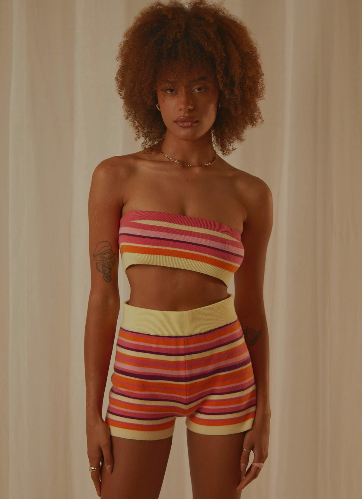 Sweet Talker Knit Crop Top - Pink Multi Stripe - Peppermayo