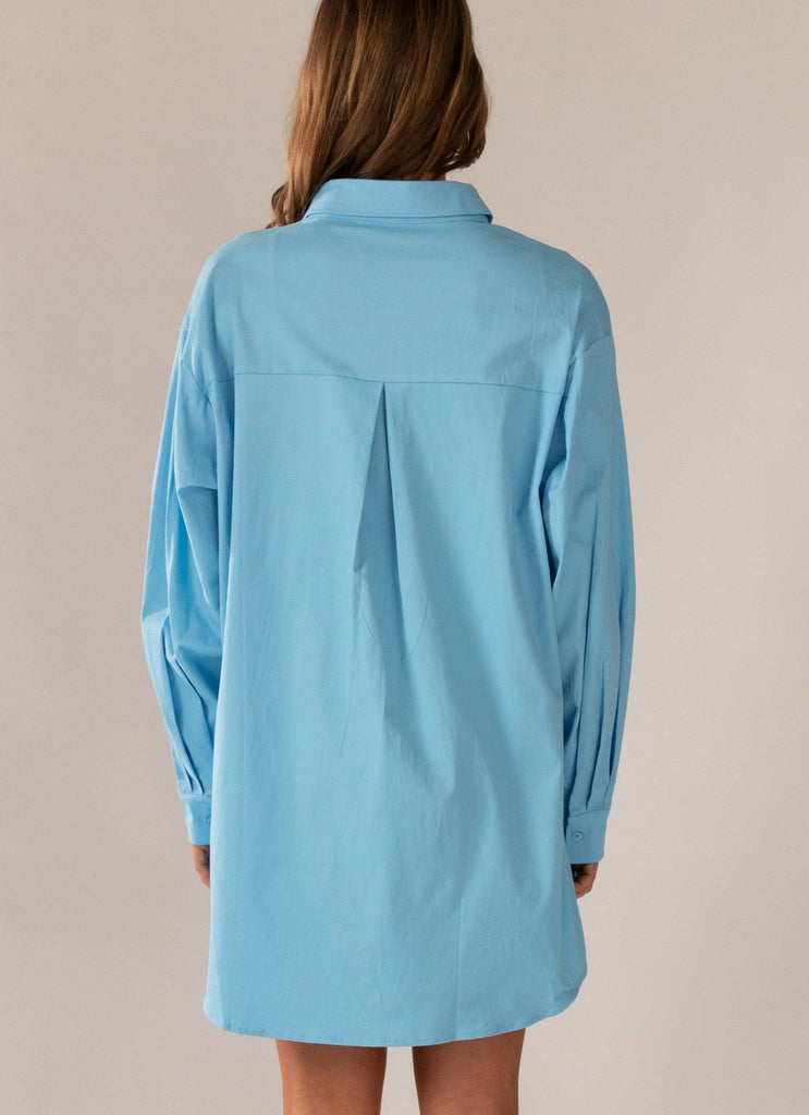 Fresh Outlook Shirt Dress - Cornflower Blue - Peppermayo