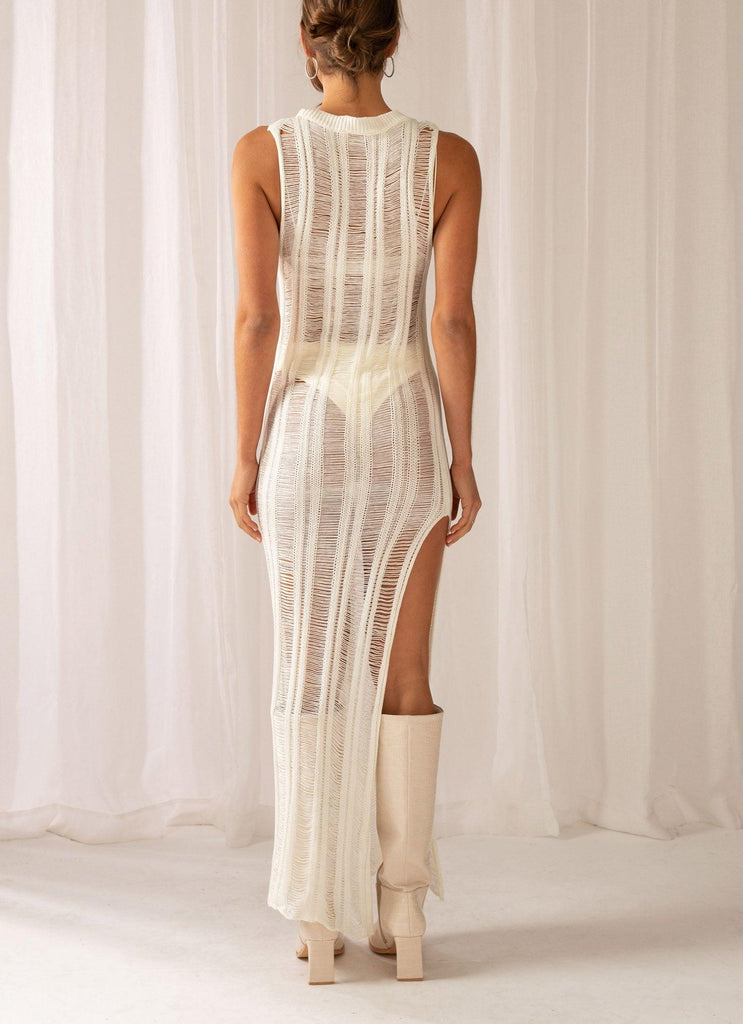 Perri Ladder Knit Maxi Dress - Ivory - Peppermayo