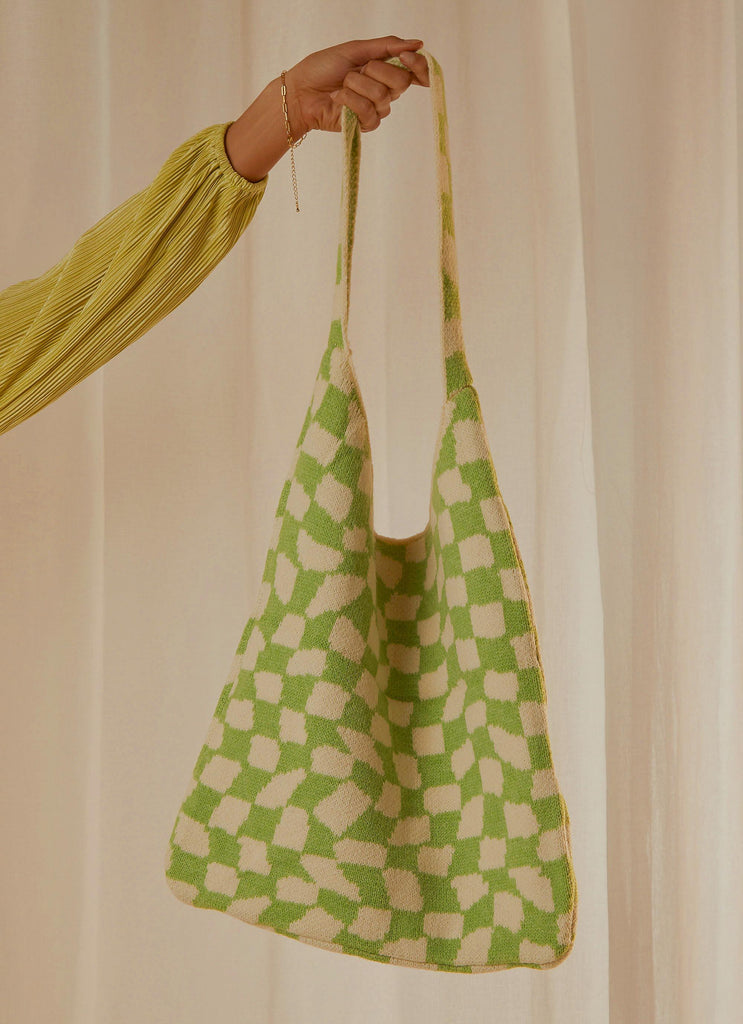 Venice Beach Knit Bag - Lime Green Check - Peppermayo