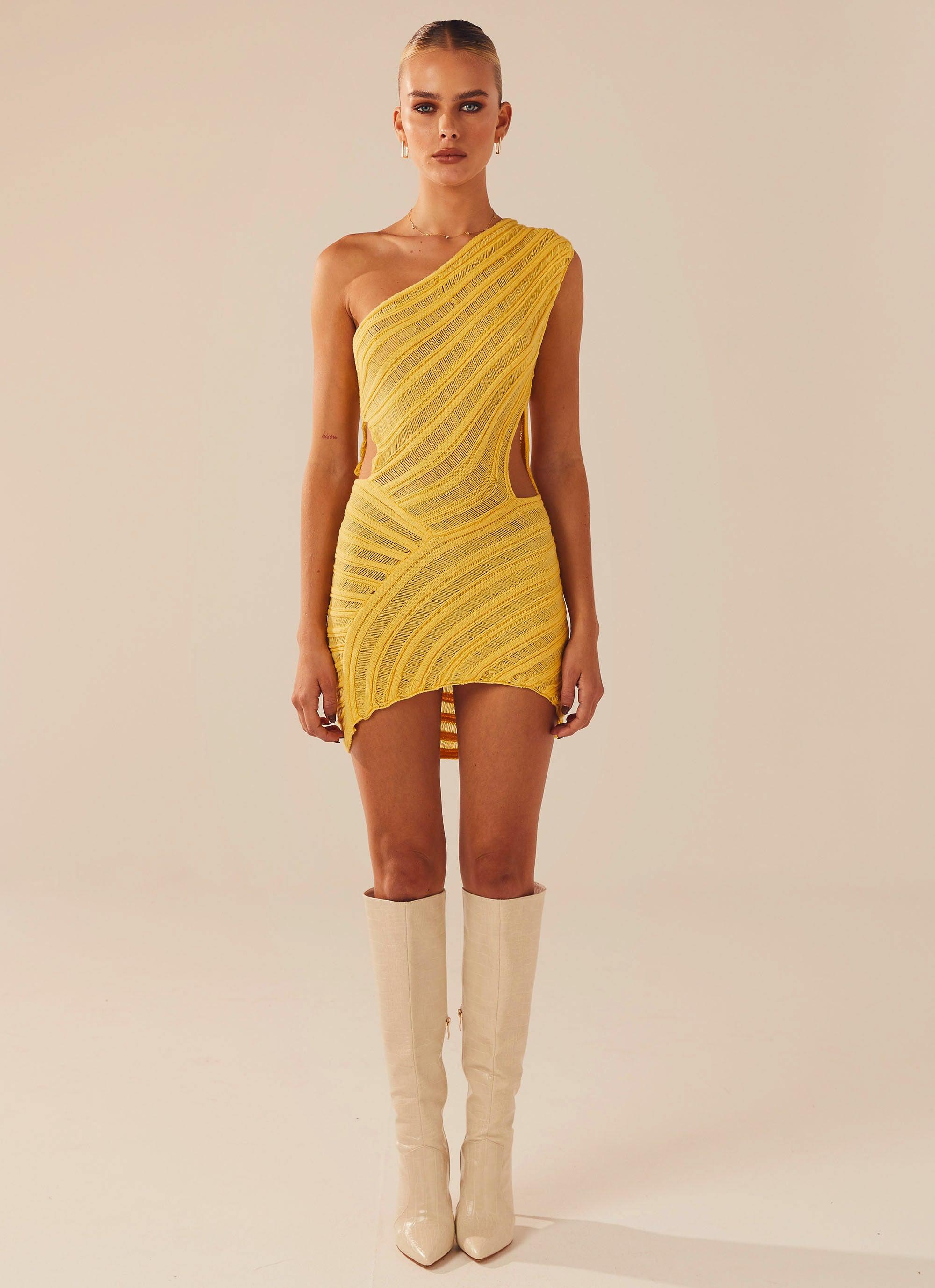Percilla Ladder Knit Mini Dress Yellow Peppermayo