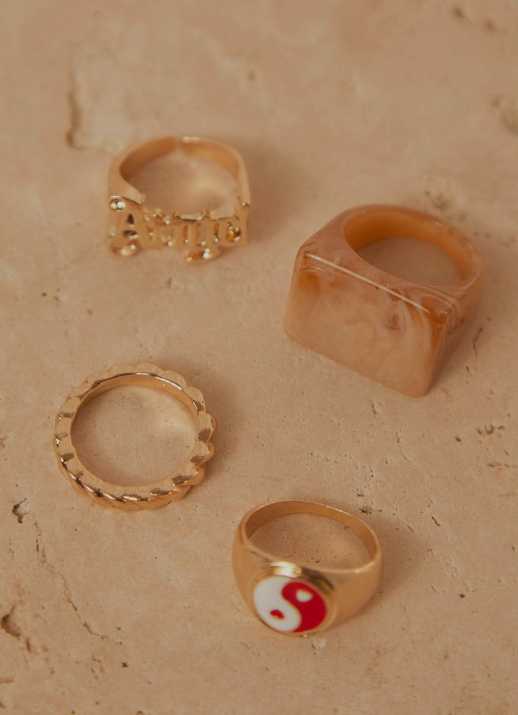 Pick It Up Ring Set - Gold Red - Peppermayo