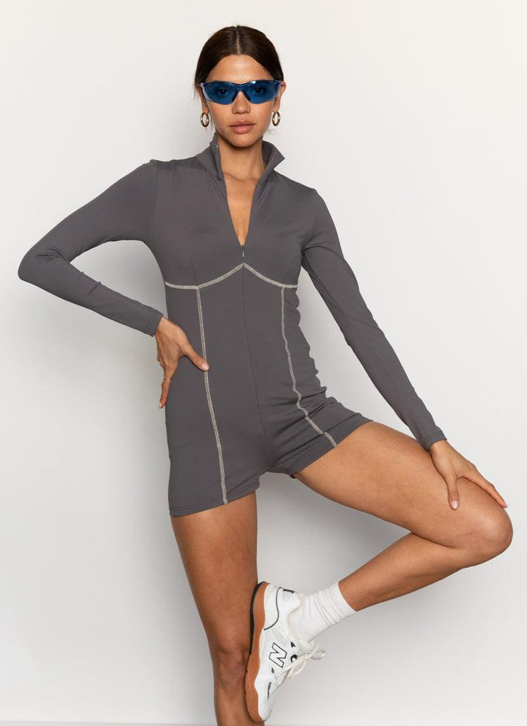 Snow Day Active Playsuit - Charcoal - Peppermayo