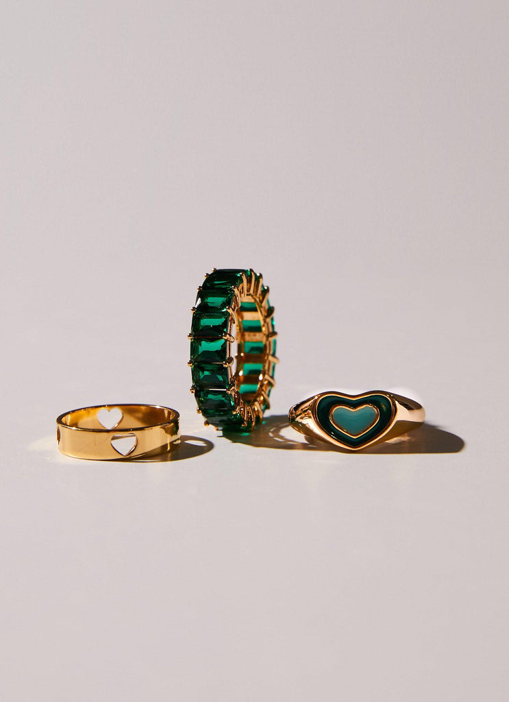 A Fairytale Ring Set - Gold and Green - Peppermayo