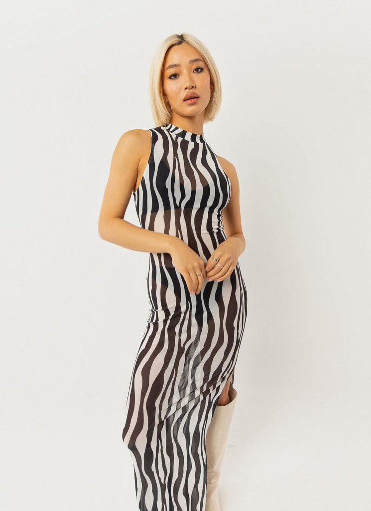Hell Bound Midi Dress - Zebra Stripe - Peppermayo