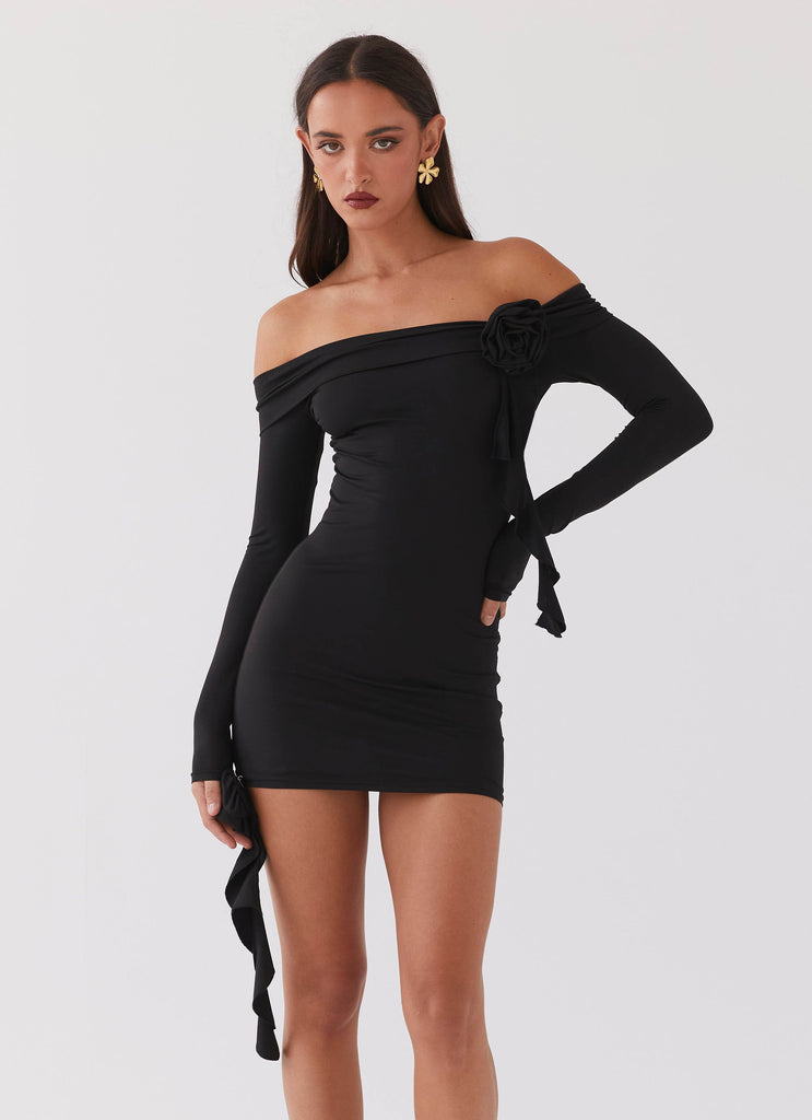 Womens Cecilia Rose Mini Dress in the colour Black in front of a light grey background