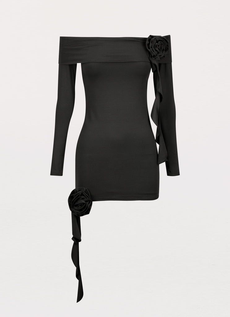 Womens Cecilia Rose Mini Dress in the colour Black in front of a light grey background