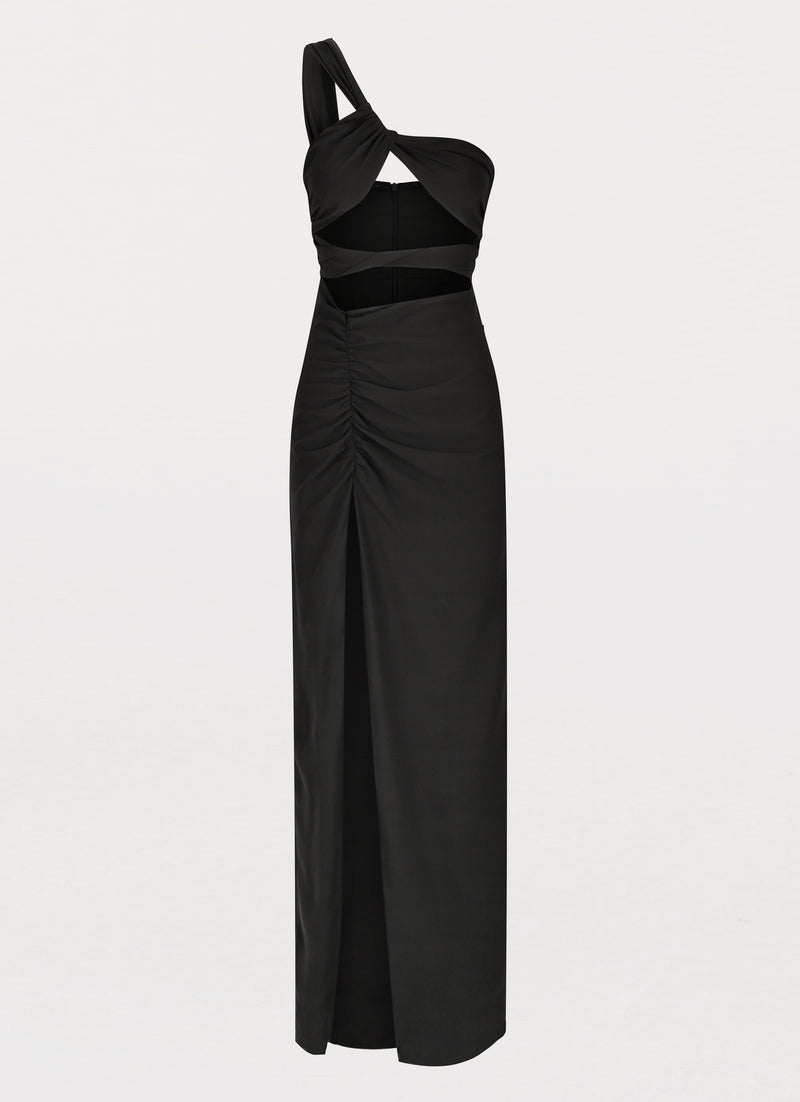 Womens Calling On You Maxi Dress in the colour Black in front of a light grey background
