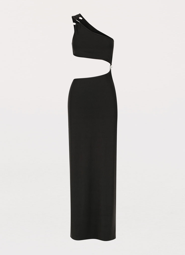 Womens On The Moon Maxi Dress in the colour Black in front of a light grey background