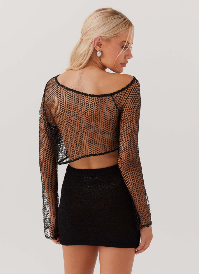 Zali Sequin One Shoulder Net Top - Black