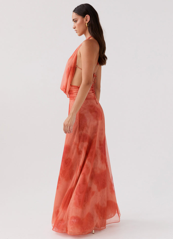 Elysia Chiffon Maxi Dress - Fiery Fusion