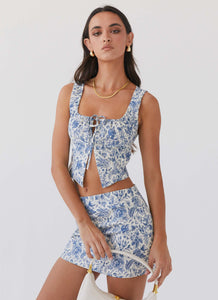 Take Me Away Corset Top - Blue Paisley