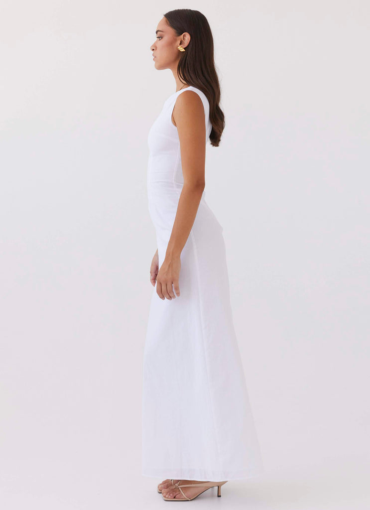 Womens Eloise High Neck Maxi Dress in the colour White in front of a light grey background