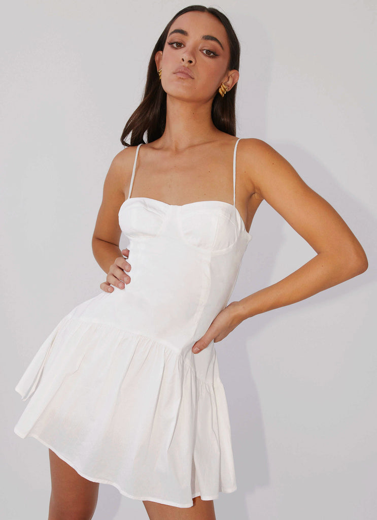 Womens Endless Summer Mini Dress in the colour White in front of a light grey background