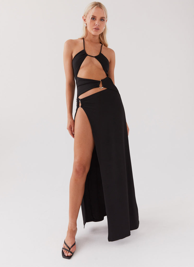 Womens My Mayhem Cut Out Maxi Dress in the colour Black in front of a light grey background