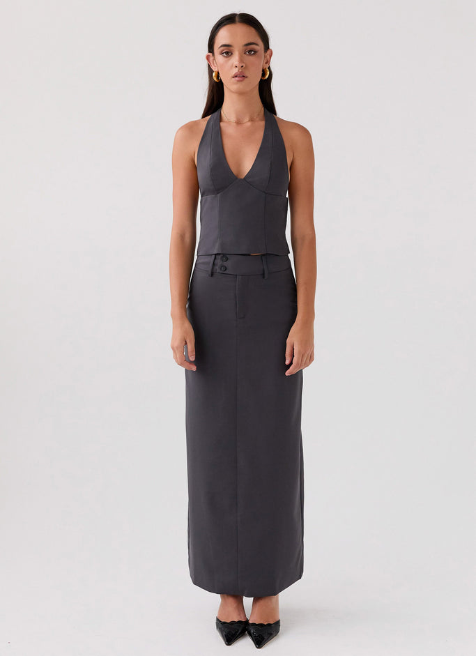 On Call Tailored Maxi Skirt - Charcoal