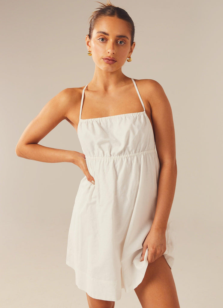 Set Me Free Linen Mini Dress - Pure White - Peppermayo