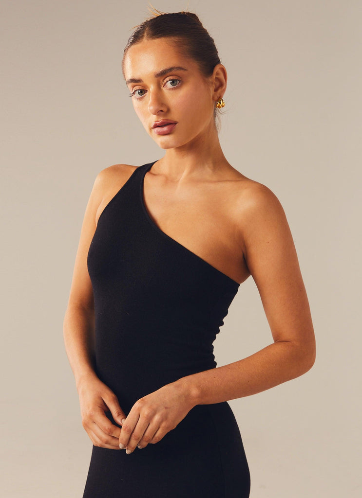 Twin Flame Knit Maxi Dress - Black - Peppermayo