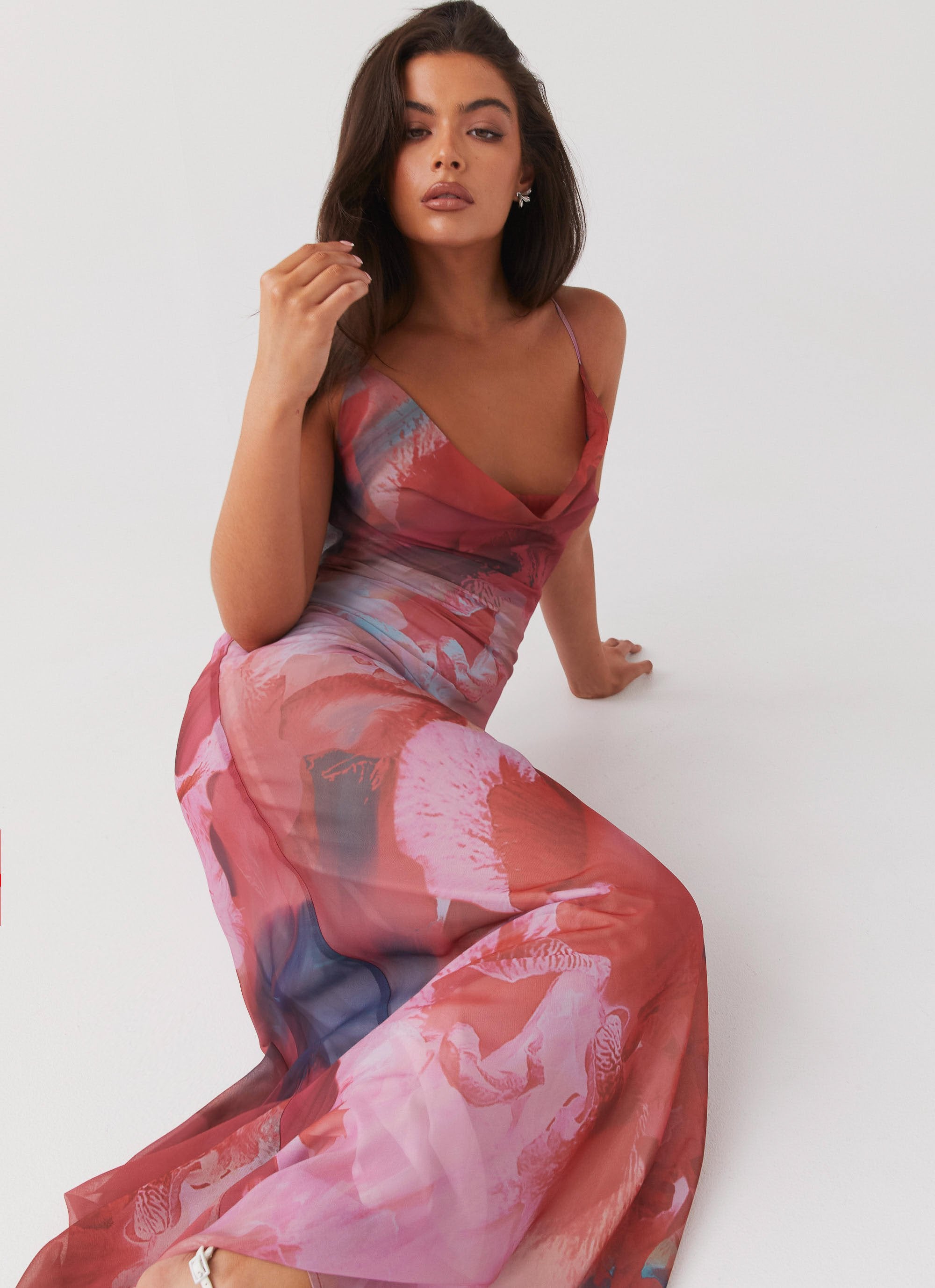 Abigail Cowl Maxi Dress Scarlet Burst Peppermayo