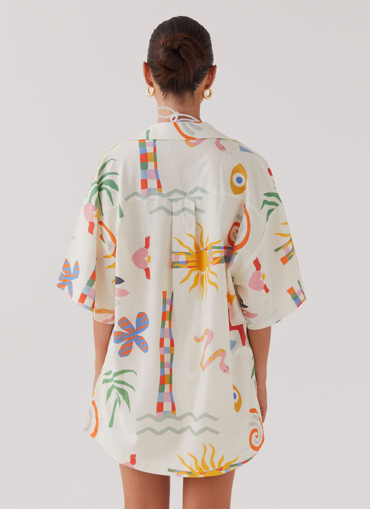 Tallulah Linen Oversized Shirt - Summer Palm