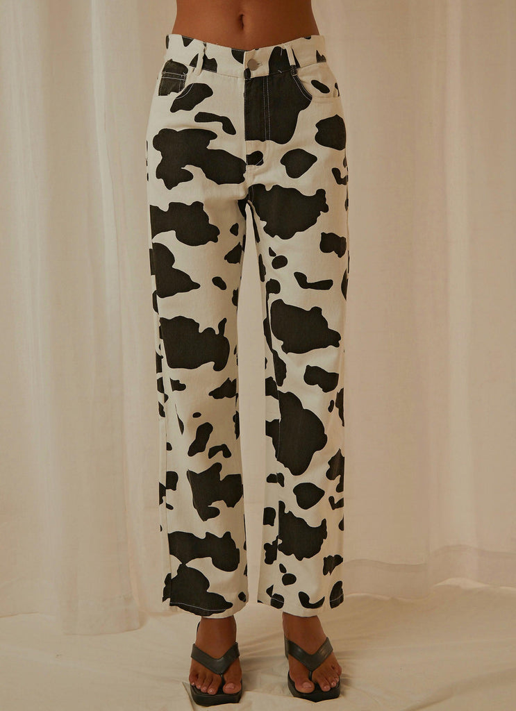 Kendall Pants - Cow Print - Peppermayo