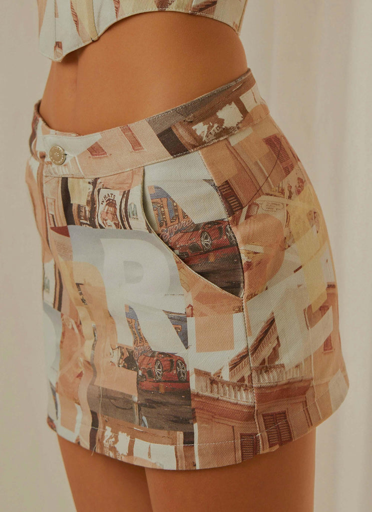 On the Edge Mini Skirt - Neutral Film Graphic - Peppermayo