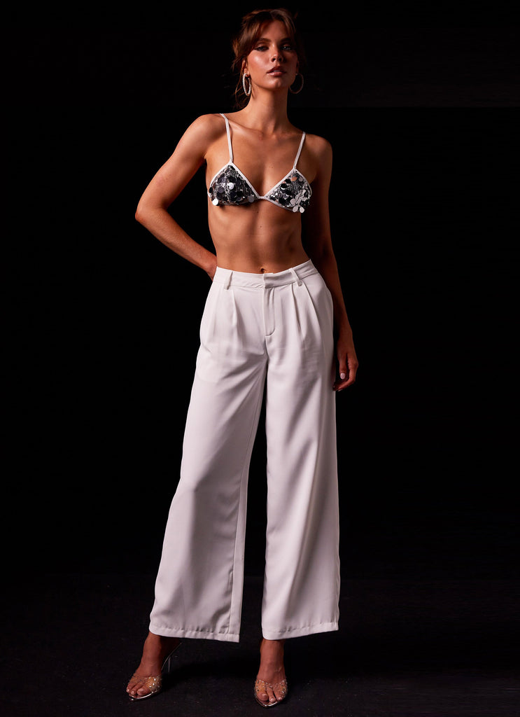 Womens Moment To Shine Sequin Bralet Top in the colour Silver in front of a light grey background