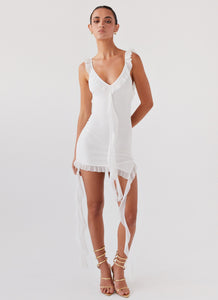 Womens Heaven Knows Frill Mini Dress in the colour White in front of a light grey background