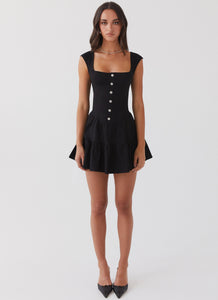 Womens Isabella Denim Bustier Dress in the colour Black in front of a light grey background