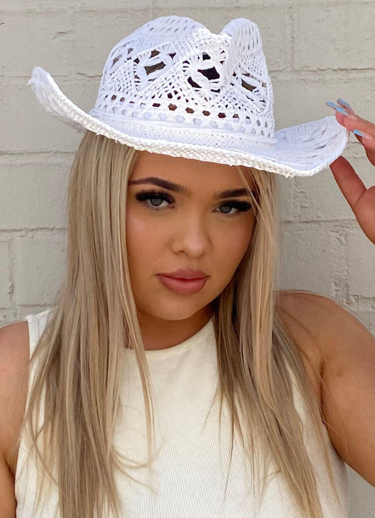 All Roads Lead to Texas Cowgirl Hat - White - Peppermayo
