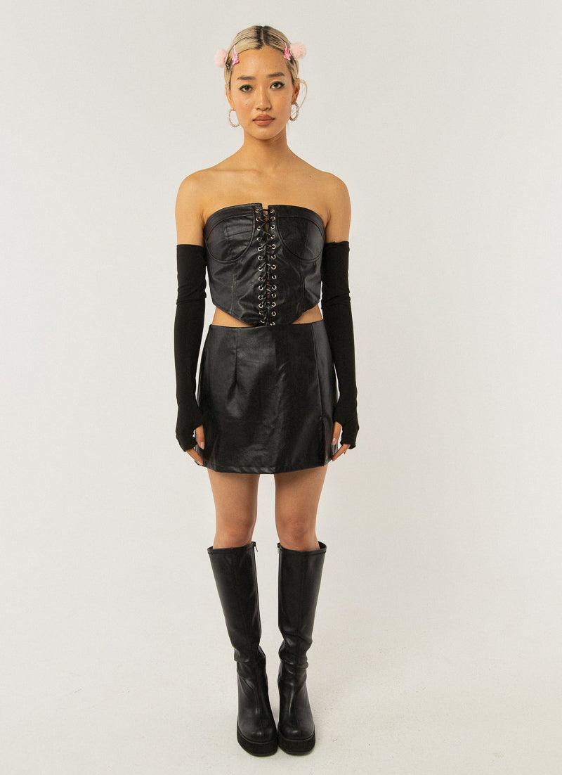 Night Turns Into Morning PU Bustier - Black PU - Peppermayo