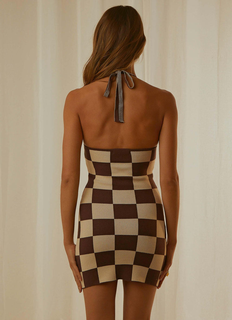 The Groove Knit Halter Dress - Choc Check - Peppermayo