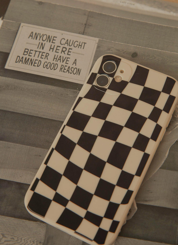 For The Thrill iPhone Case - Black Warp Check - Peppermayo