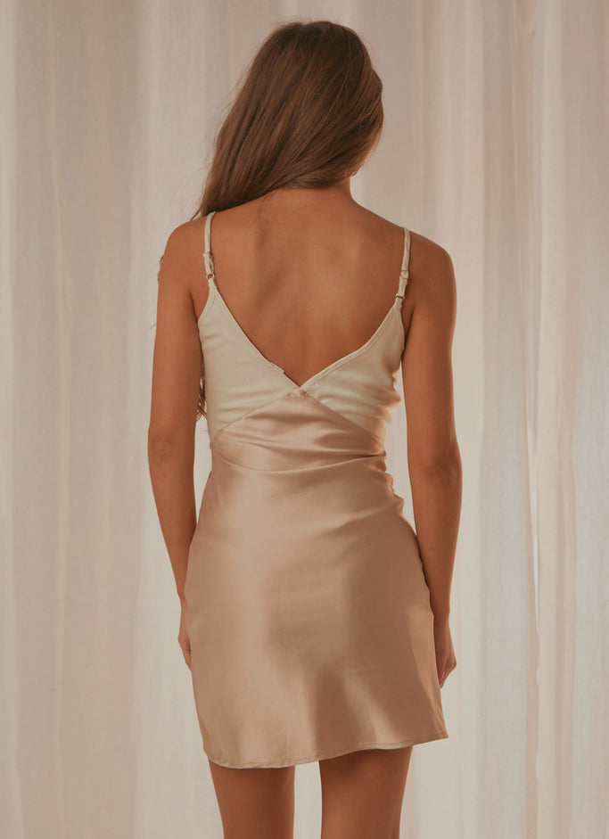 Momentary Muse Mini Dress - Champagne And Ivory