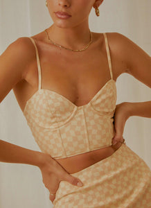Sunday Girl Bustier Crop - Neutral Check - Peppermayo